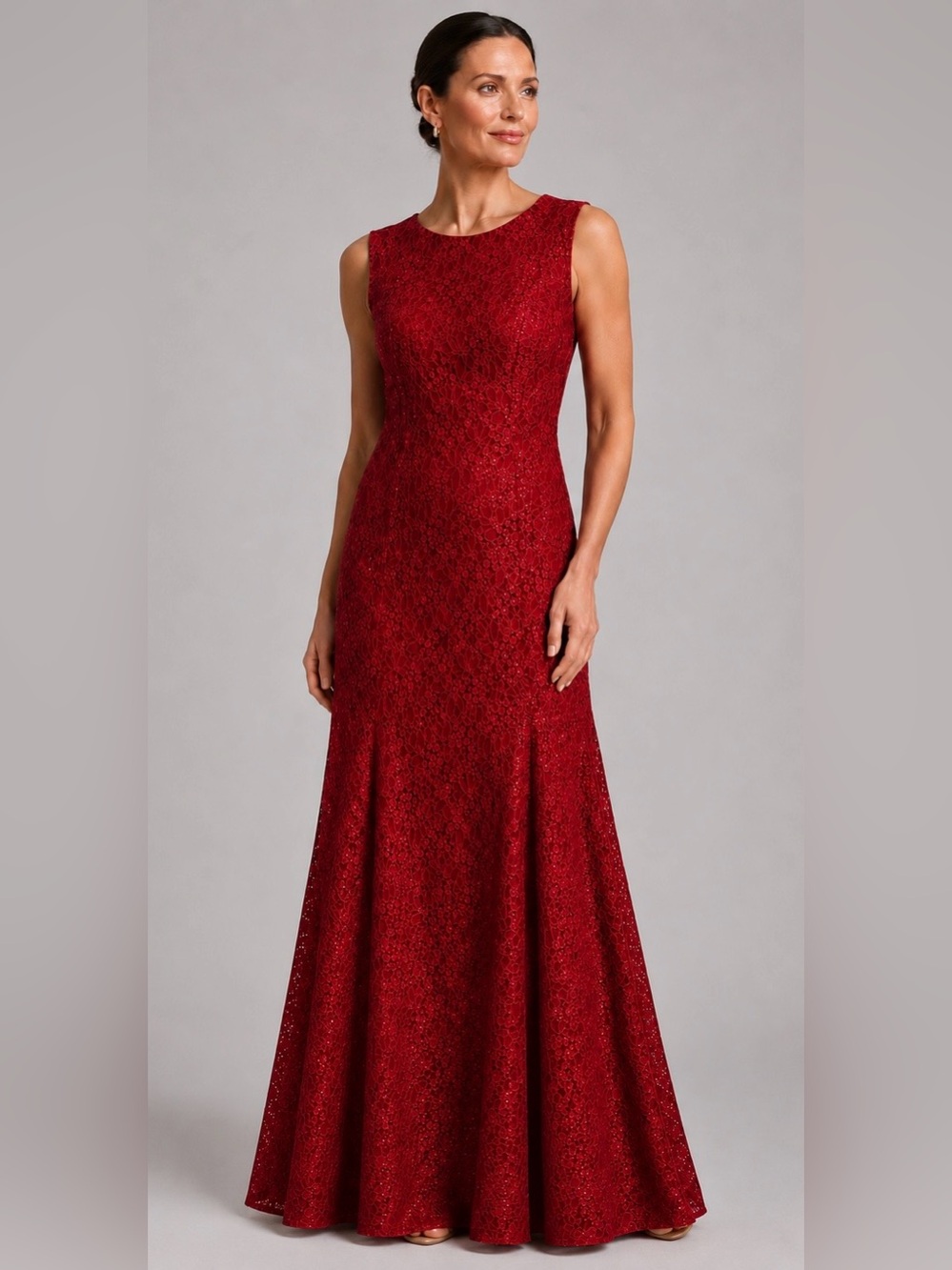 Tahari ASL Evening Dress Sz 12 Formal Wear Red Lace Shimmer Mother Of The Bride